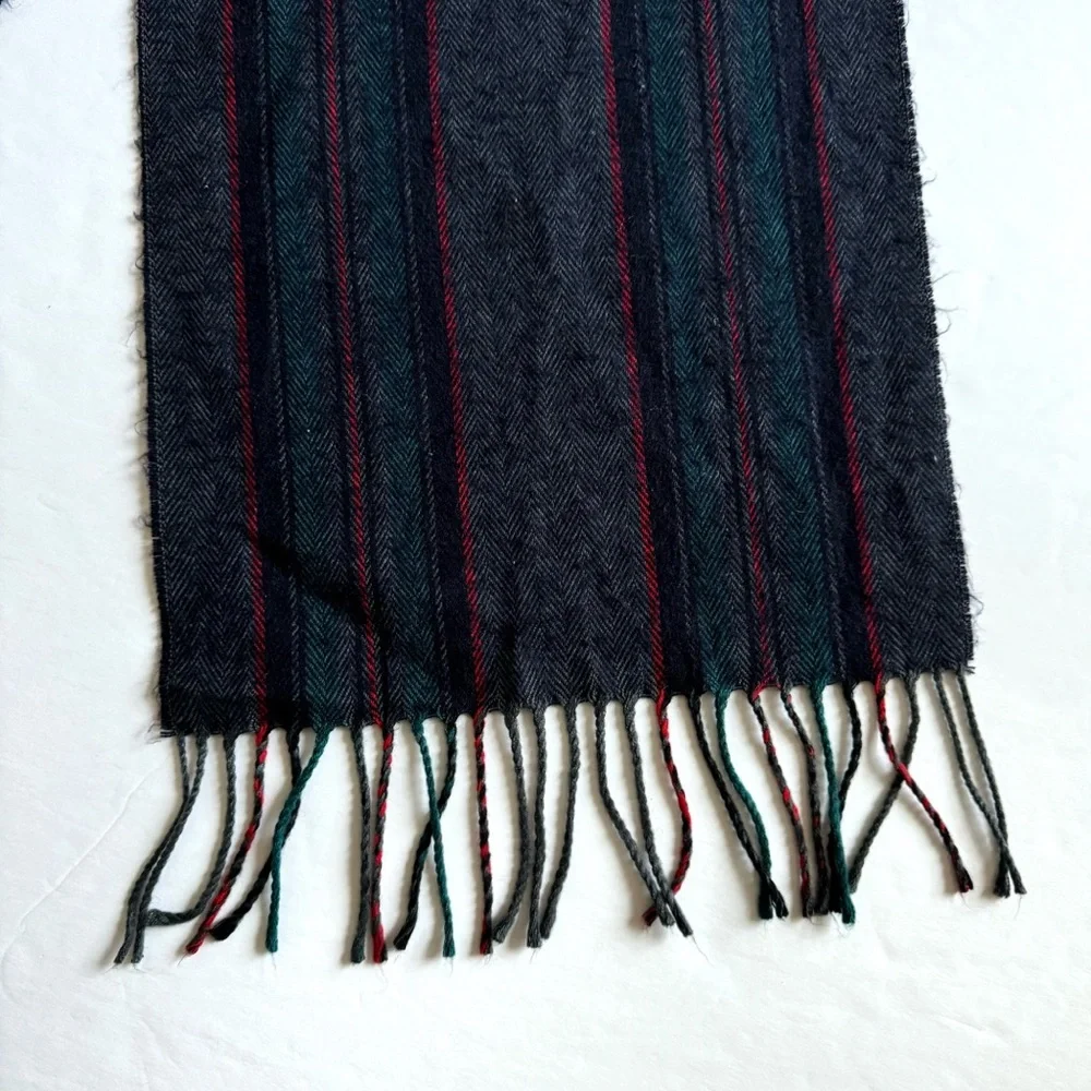 Vintage Christian Dior Striped Scarf Blue Gray Acrylic Rectangle Fringe Winter